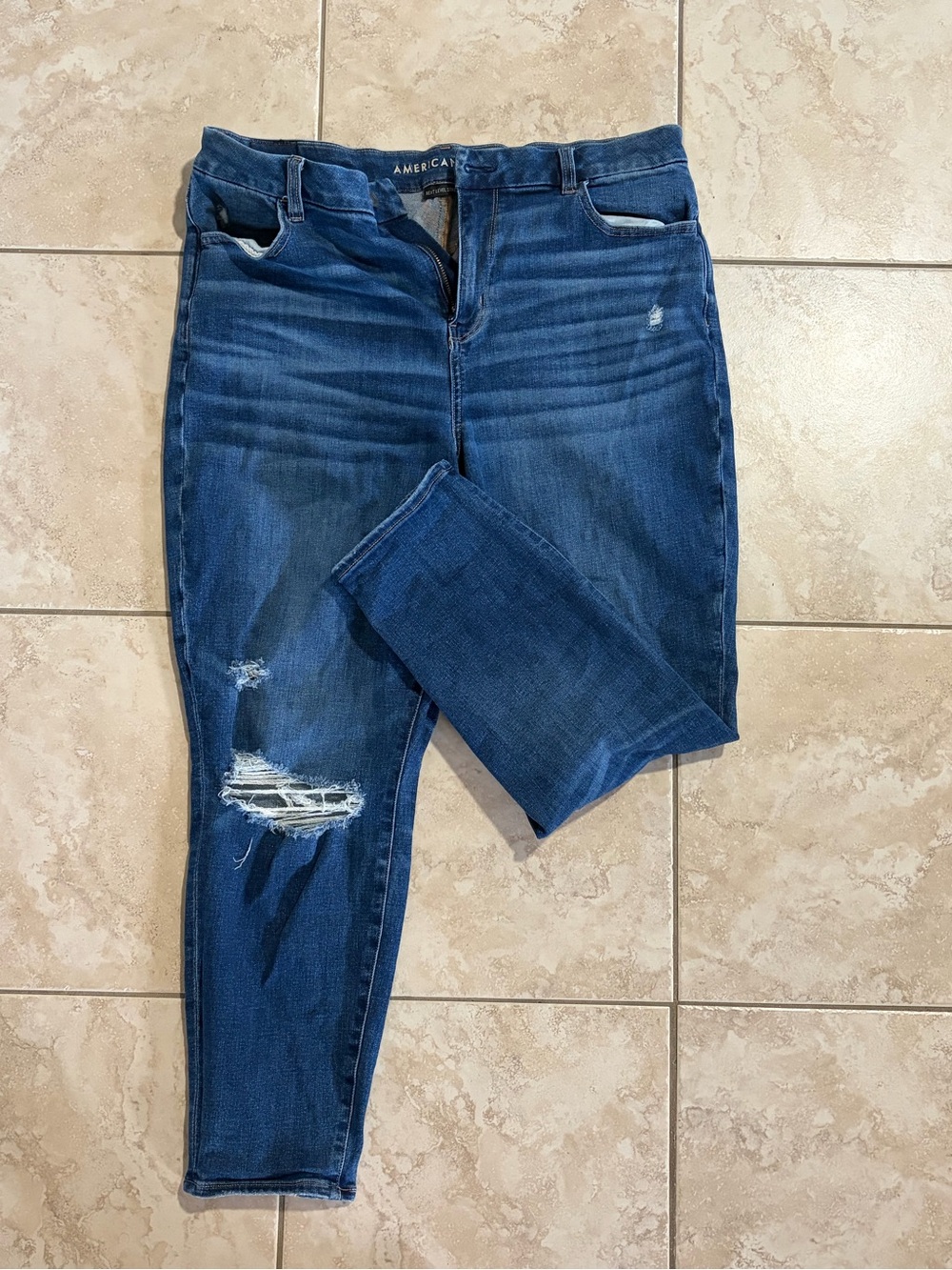 American Eagle Outfitters Dark Blue Distressed Skinny Jeans